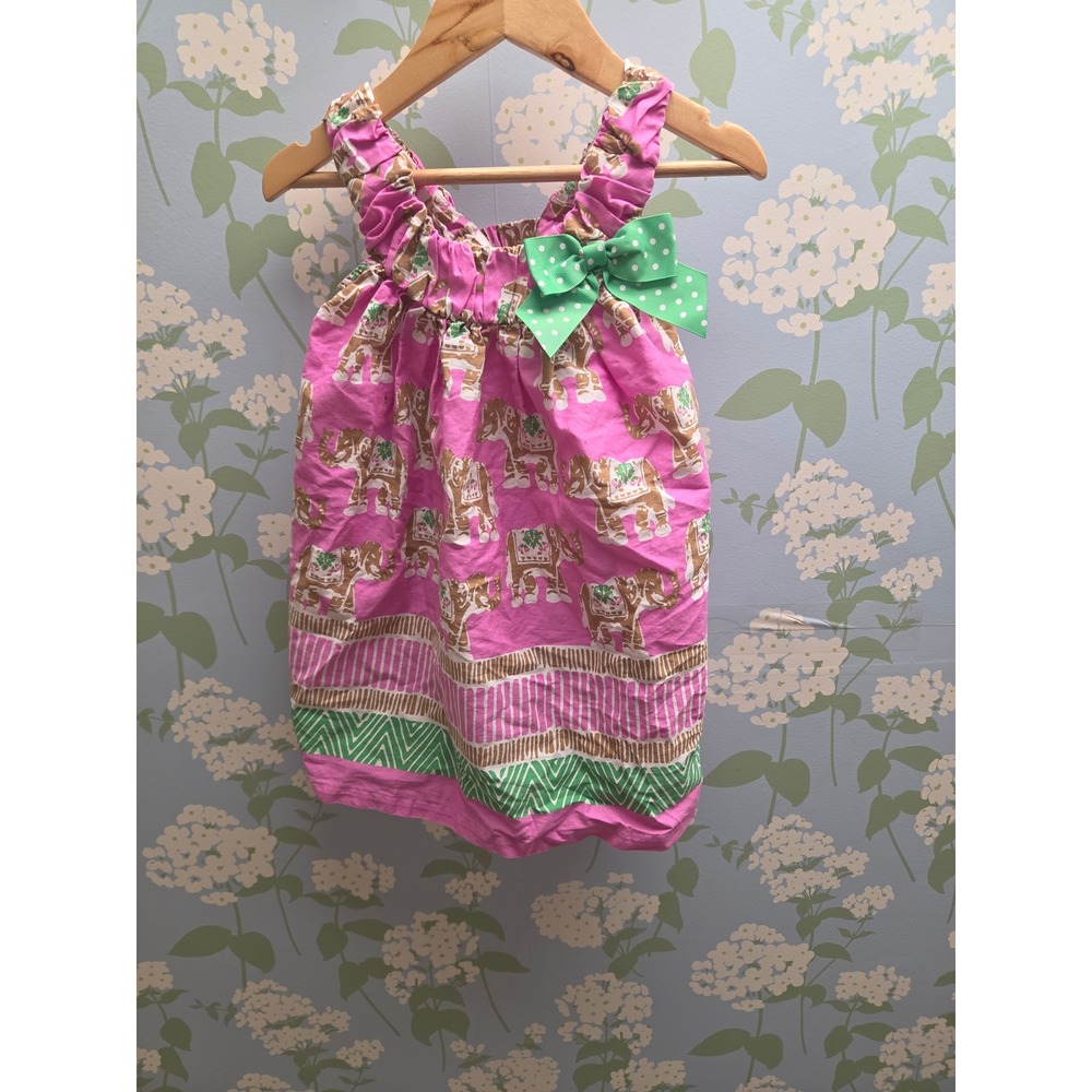 Bonnie Jean Girls Pink Elephant Print Dress Green Bow Toddler Size 2T M61127-DV